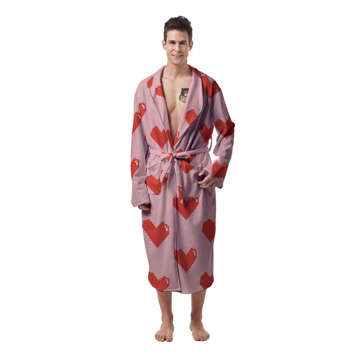 Heart Pixel Print Pattern Men's Robe-grizzshop