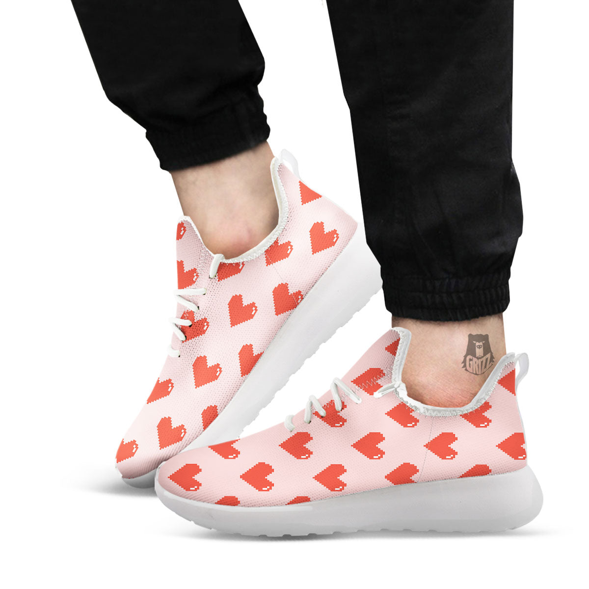 Heart Pixel Print Pattern White Athletic Shoes-grizzshop