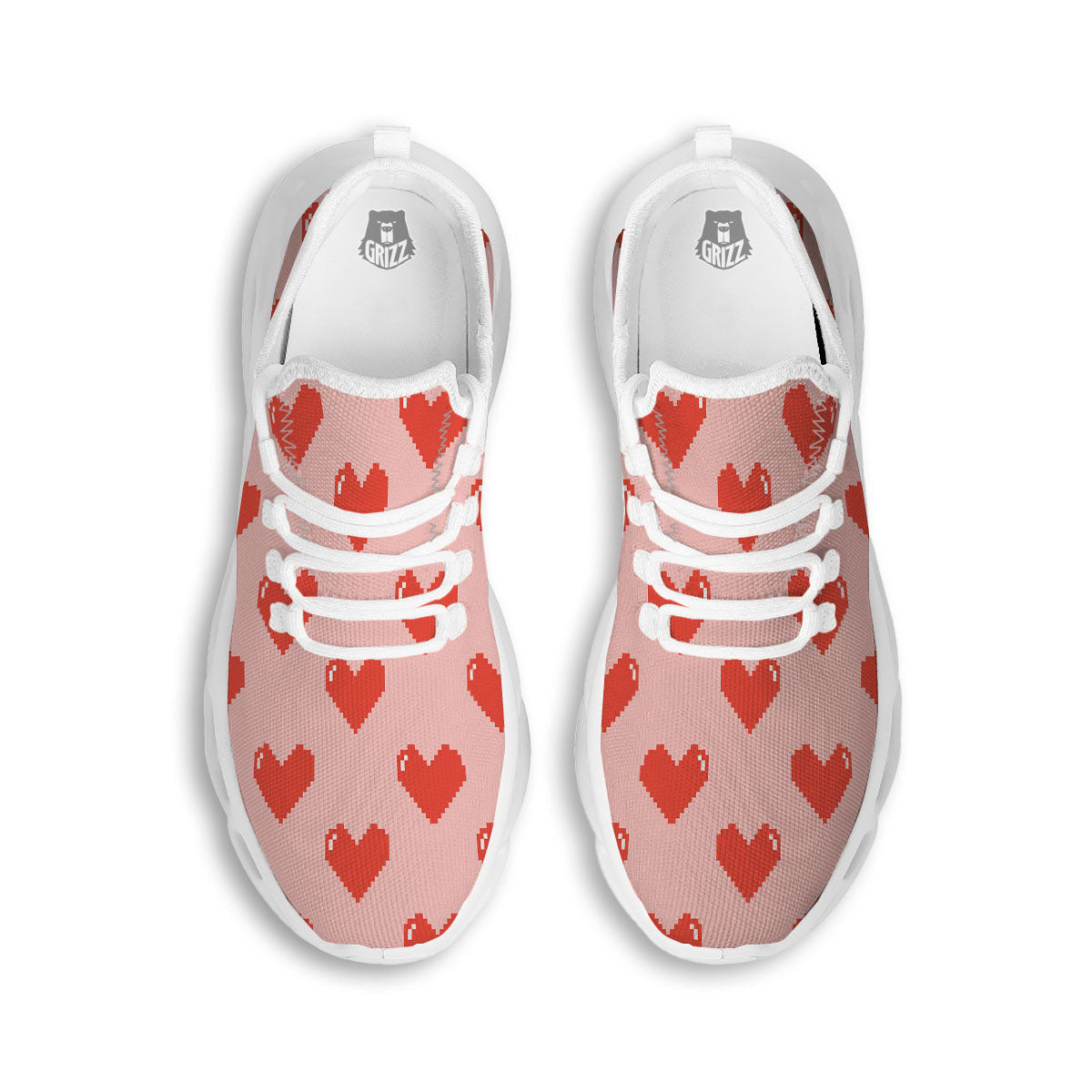 Heart Pixel Print Pattern White Running Shoes-grizzshop