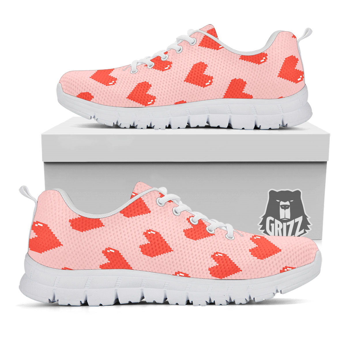 Heart Pixel Print Pattern White Sneaker-grizzshop
