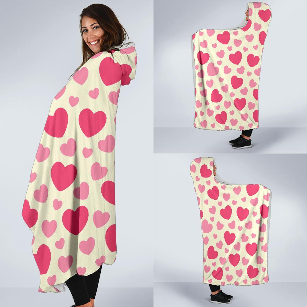 Heart Print Pattern Hooded Blanket-grizzshop