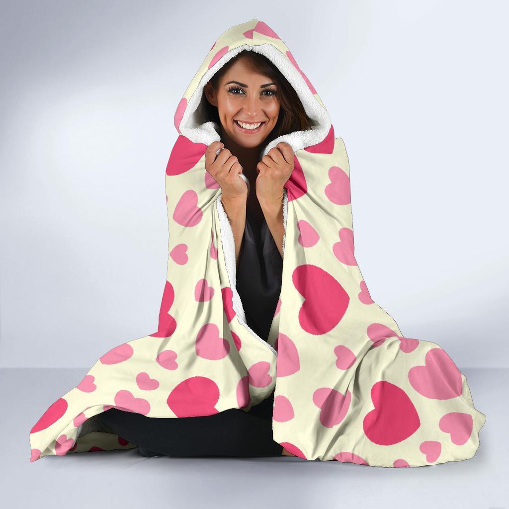 Heart Print Pattern Hooded Blanket-grizzshop