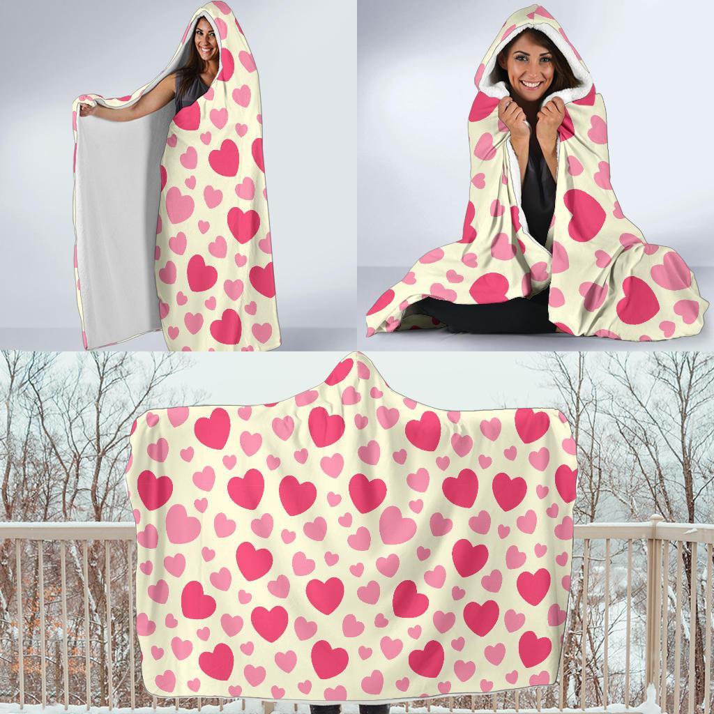 Heart Print Pattern Hooded Blanket-grizzshop