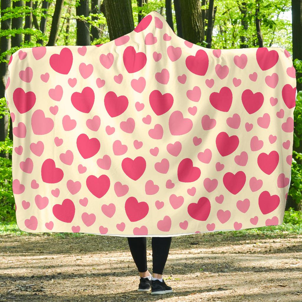 Heart Print Pattern Hooded Blanket-grizzshop