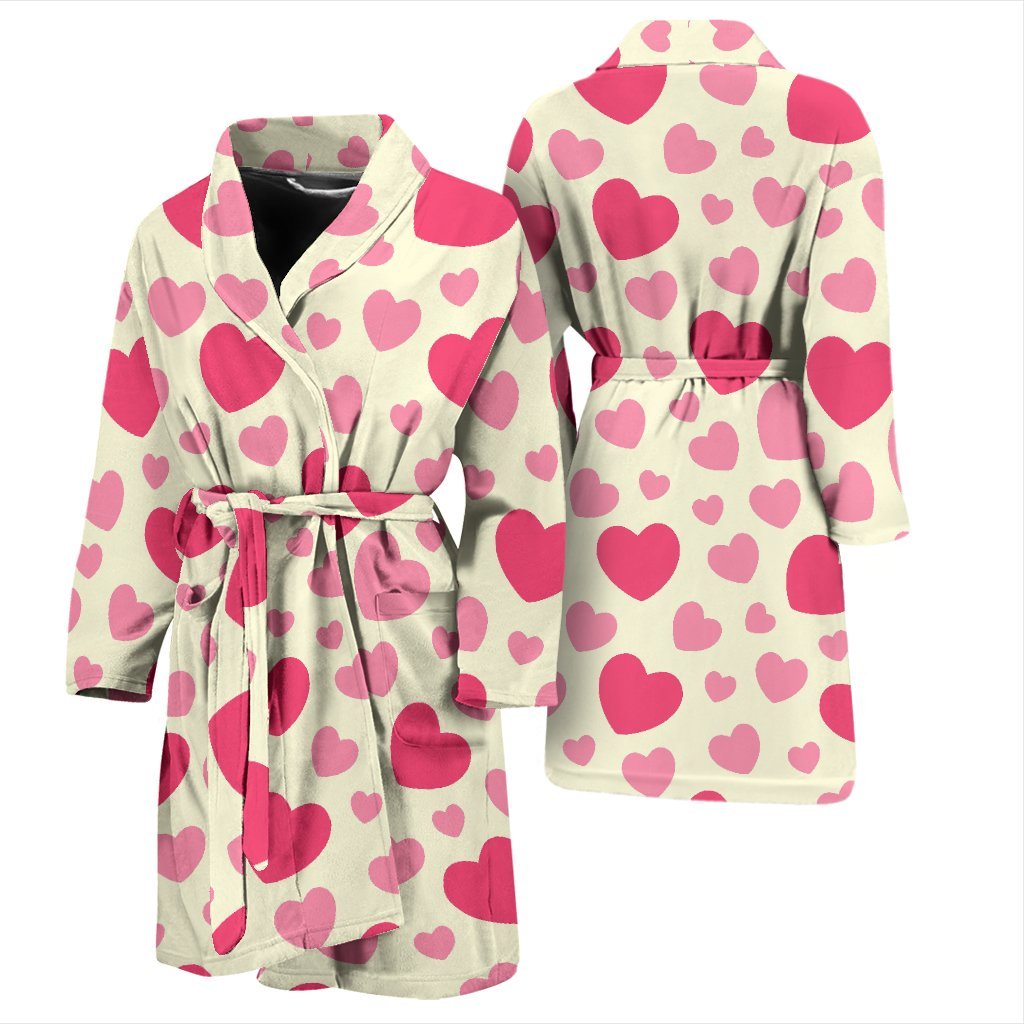 Heart Print Pattern Men Long Robe-grizzshop