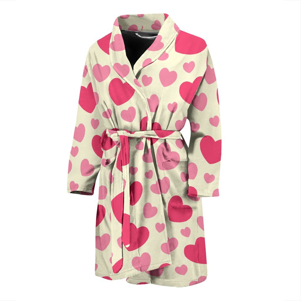 Heart Print Pattern Men Long Robe-grizzshop