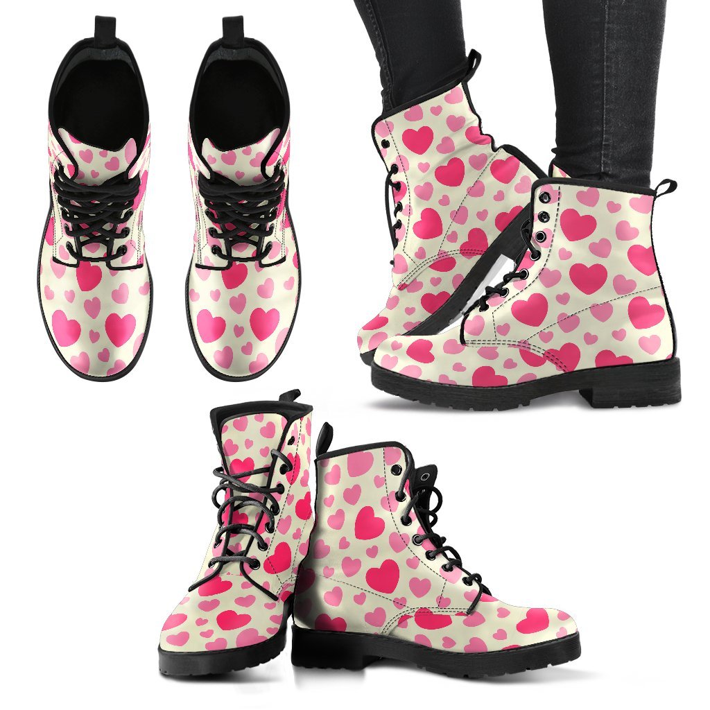 Heart Print Pattern Men Women Leather Boots-grizzshop