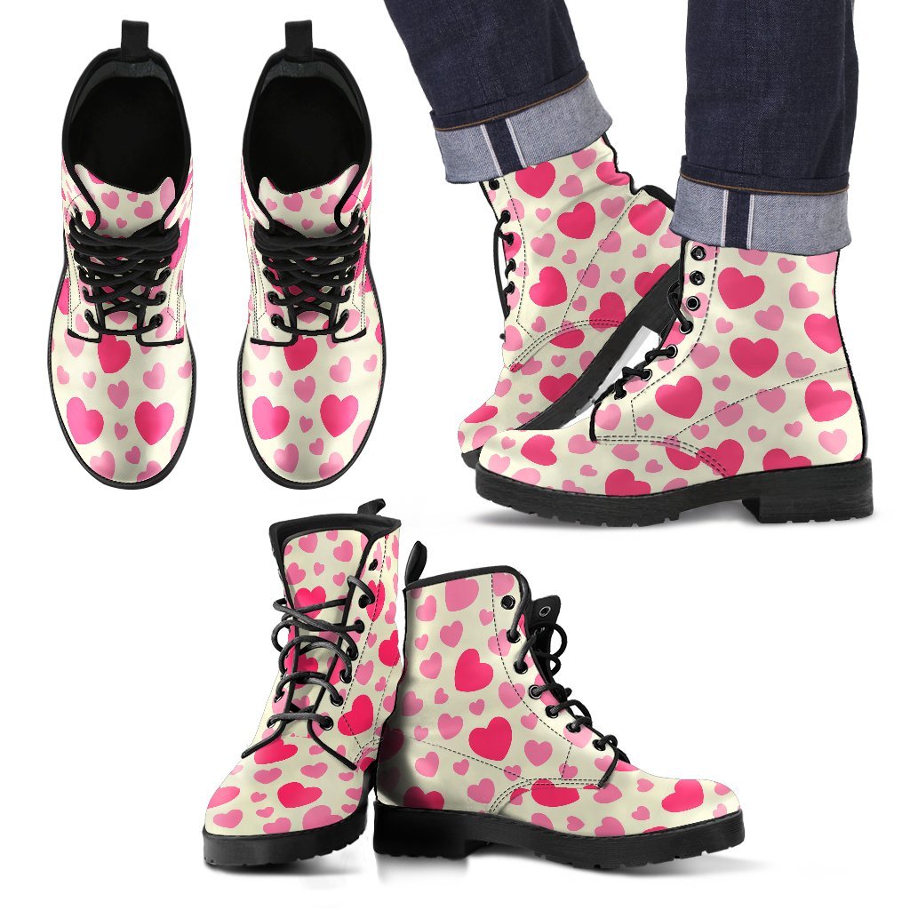 Heart Print Pattern Men Women Leather Boots-grizzshop