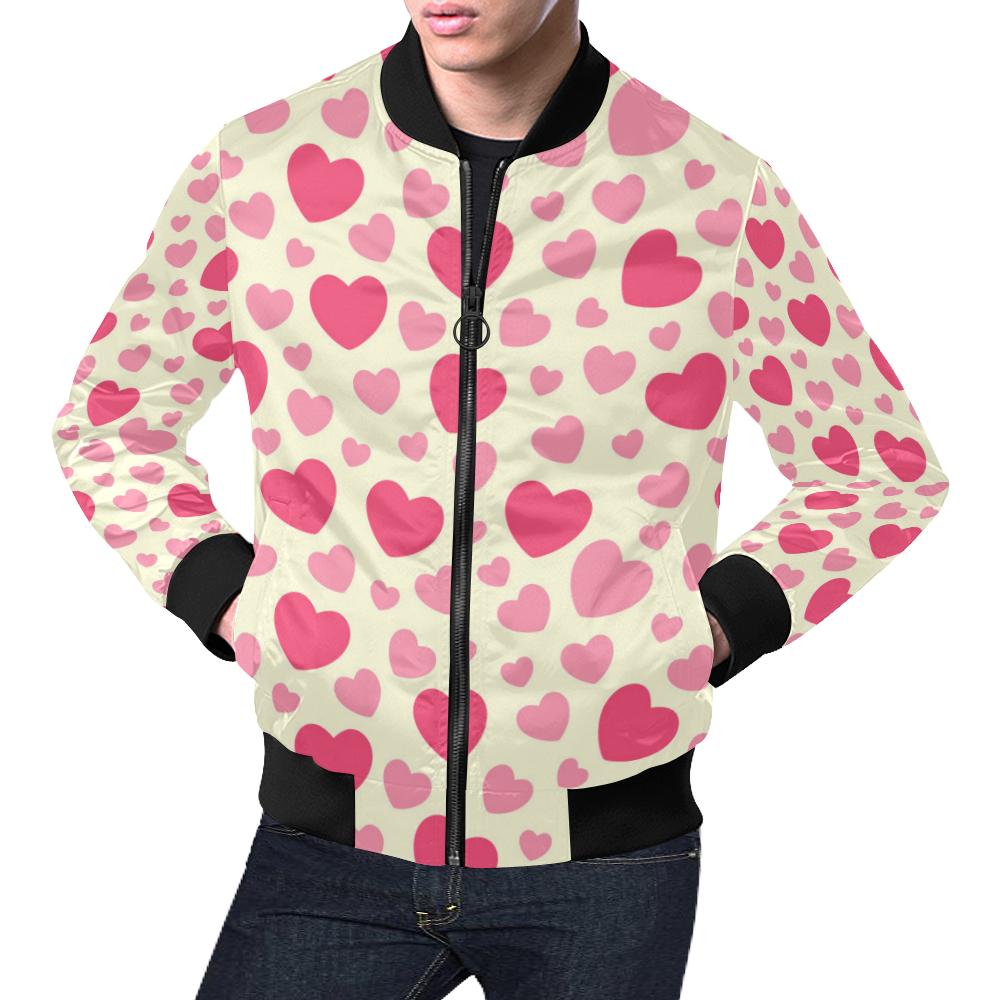 Heart Print Pattern Men's Bomber Jacket-grizzshop