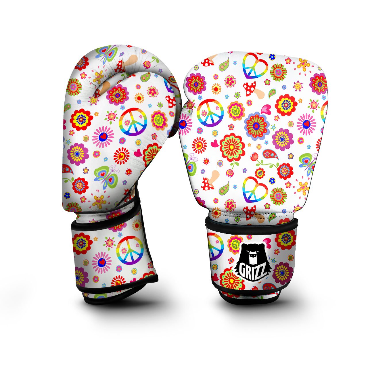 Heart Psychedelic Peace Sign Print Pattern Boxing Gloves-grizzshop