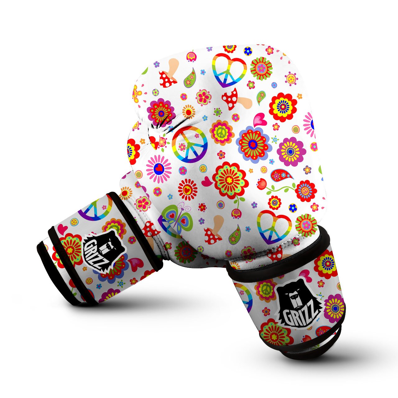 Heart Psychedelic Peace Sign Print Pattern Boxing Gloves-grizzshop