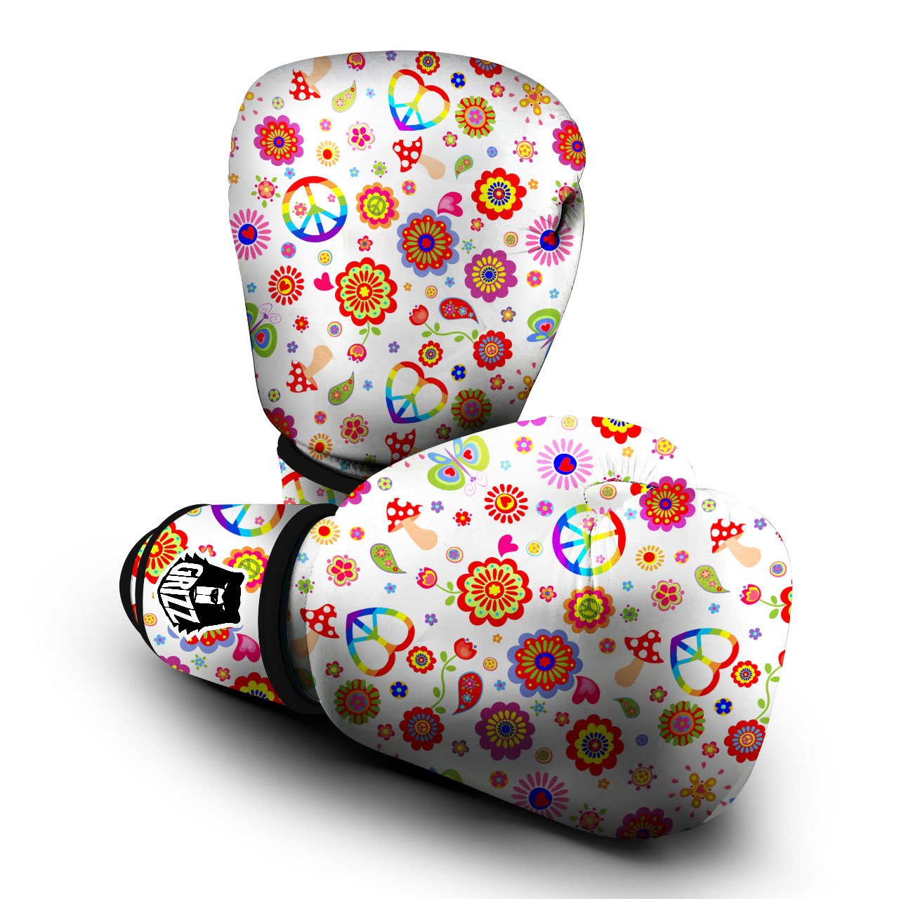 Heart Psychedelic Peace Sign Print Pattern Boxing Gloves-grizzshop