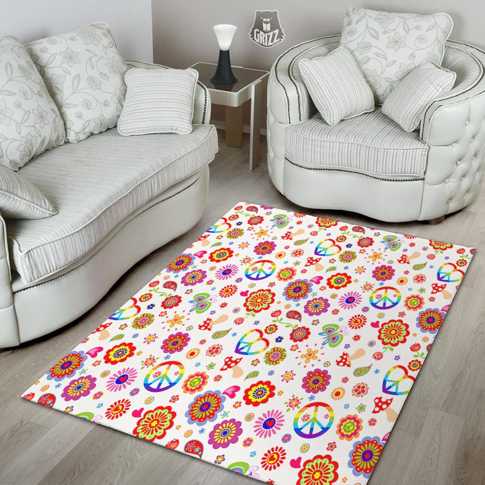 Heart Psychedelic Peace Sign Print Pattern Floor Mat-grizzshop