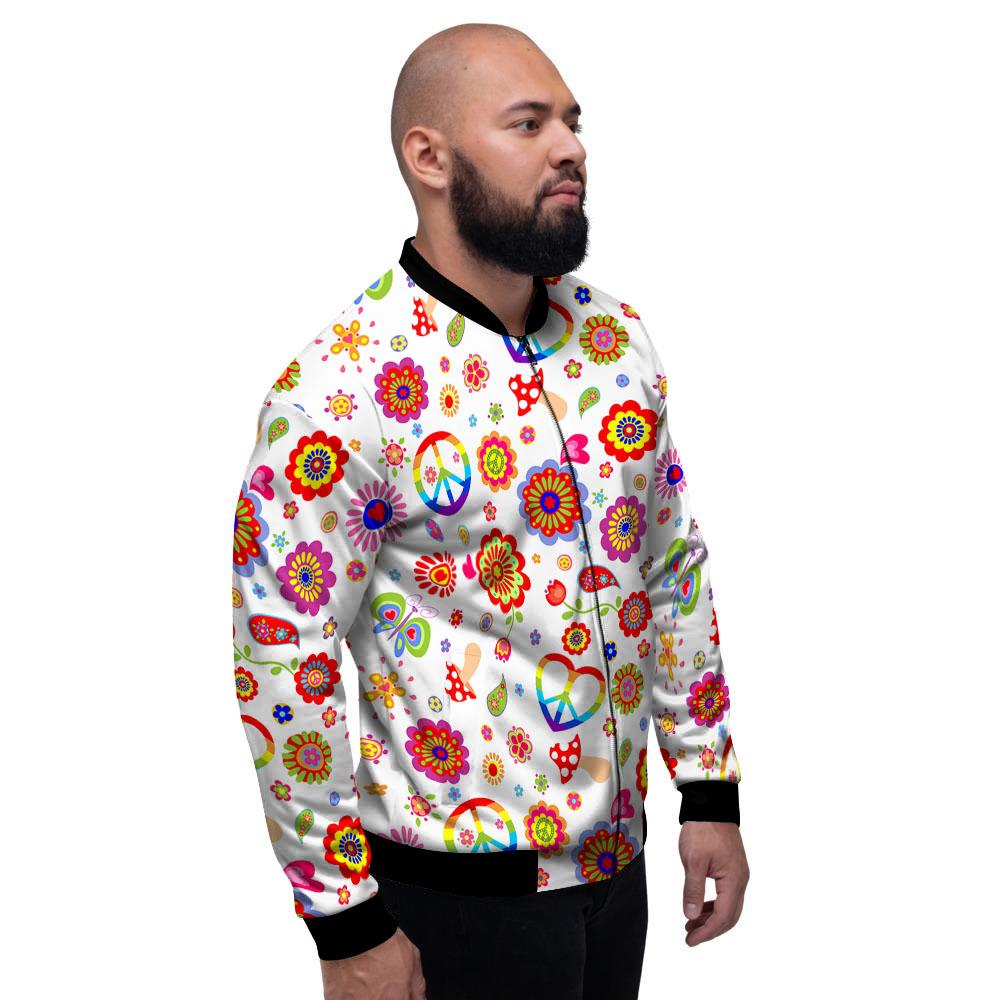 Heart Psychedelic Peace Sign Print Pattern Men's Bomber Jacket-grizzshop