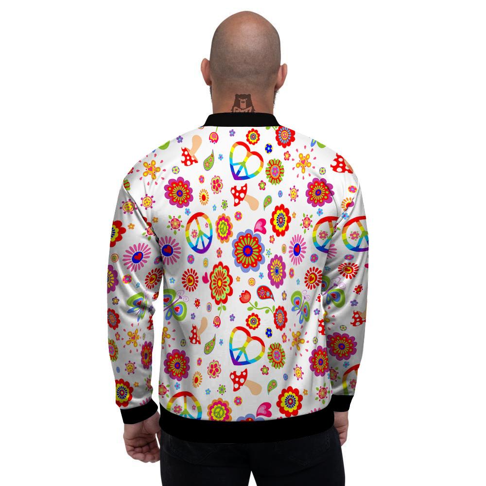 Heart Psychedelic Peace Sign Print Pattern Men's Bomber Jacket-grizzshop