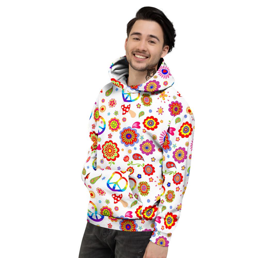 Heart Psychedelic Peace Sign Print Pattern Men's Hoodie-grizzshop