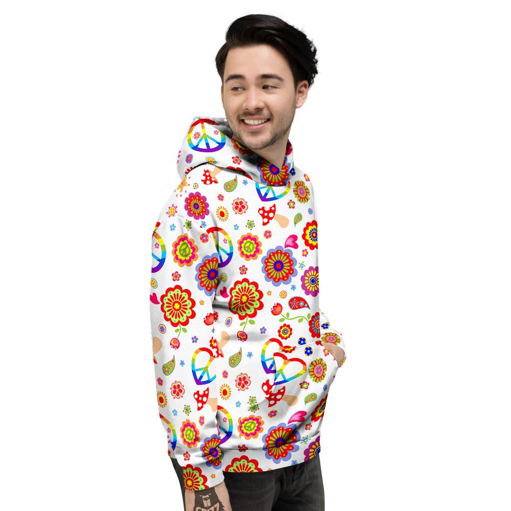 Heart Psychedelic Peace Sign Print Pattern Men's Hoodie-grizzshop