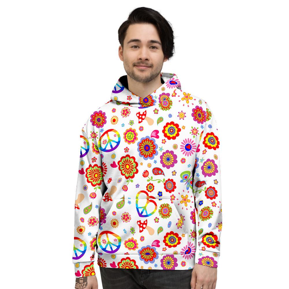 Heart Psychedelic Peace Sign Print Pattern Men's Hoodie-grizzshop