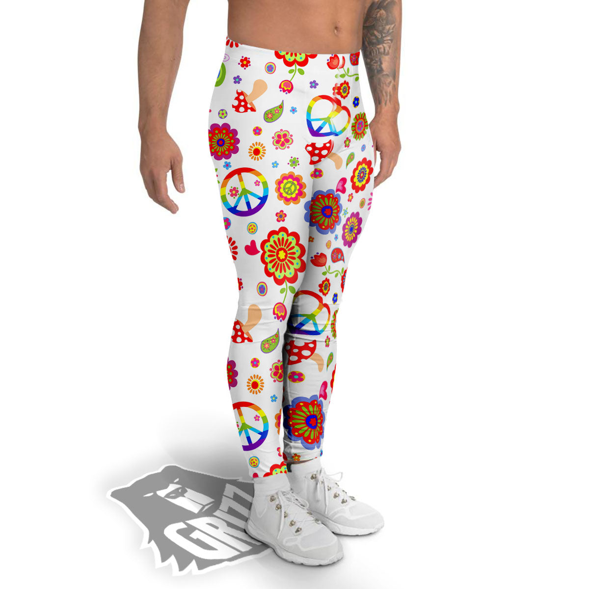 Heart Psychedelic Peace Sign Print Pattern Men's Leggings-grizzshop
