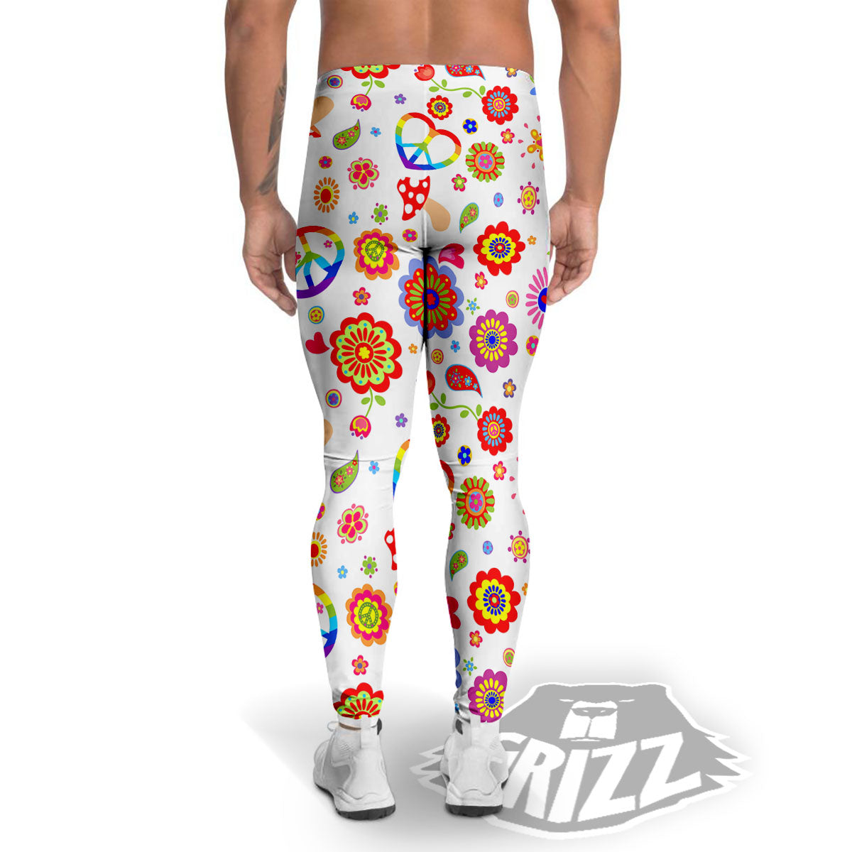 Heart Psychedelic Peace Sign Print Pattern Men's Leggings-grizzshop