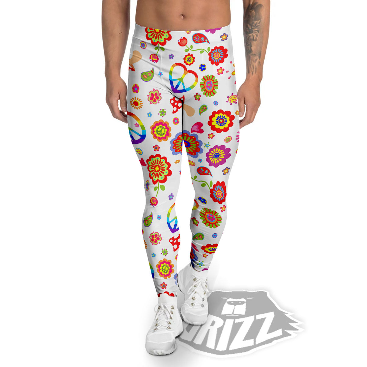Heart Psychedelic Peace Sign Print Pattern Men's Leggings-grizzshop