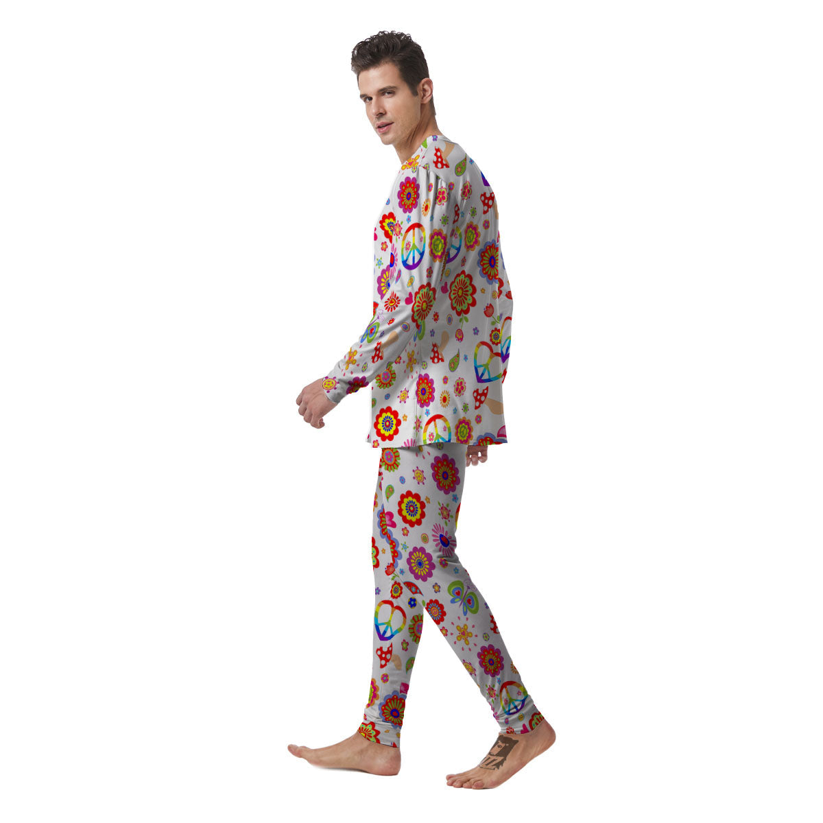 Heart Psychedelic Peace Sign Print Pattern Men's Pajamas-grizzshop
