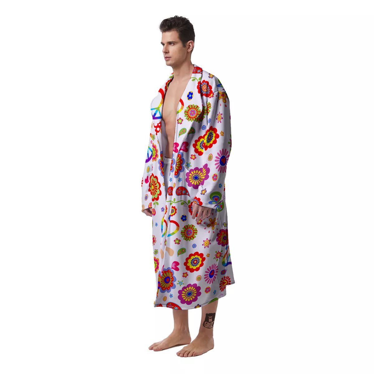 Heart Psychedelic Peace Sign Print Pattern Men's Robe-grizzshop