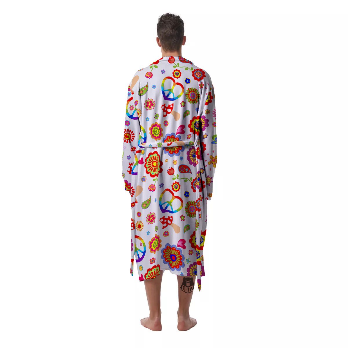 Heart Psychedelic Peace Sign Print Pattern Men's Robe-grizzshop