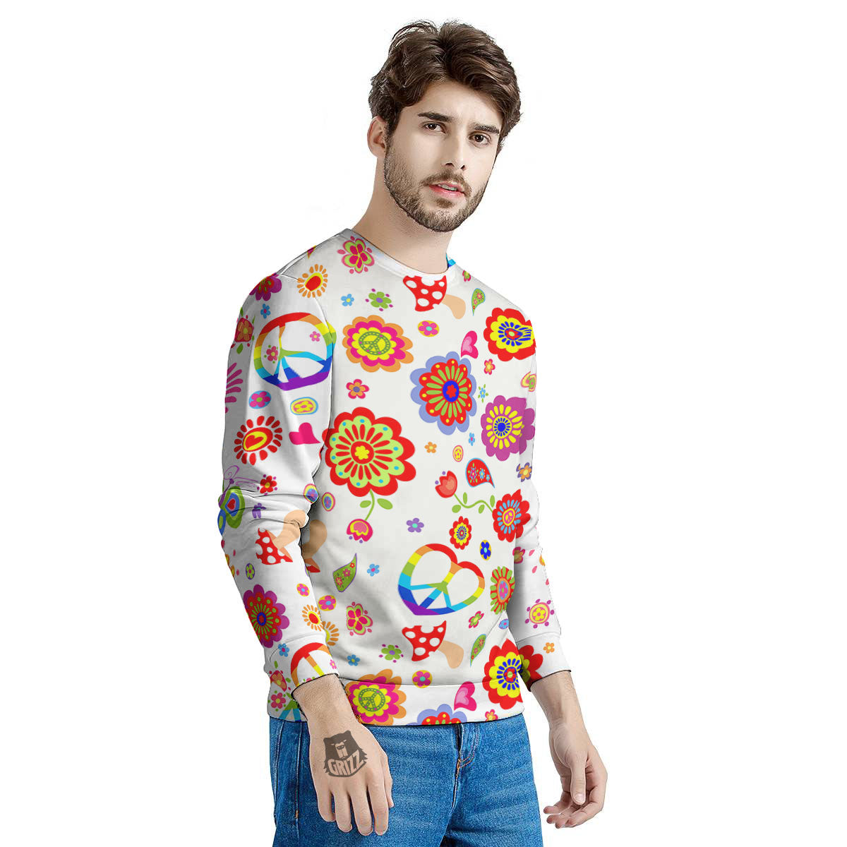 Heart Psychedelic Peace Sign Print Pattern Men's Sweatshirt-grizzshop