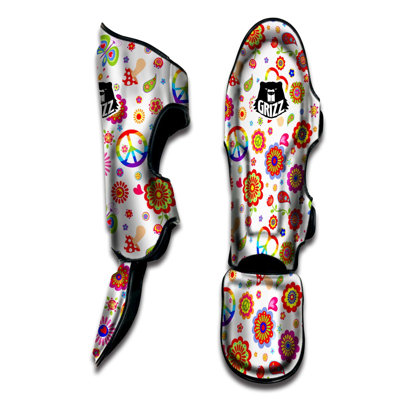 Heart Psychedelic Peace Sign Print Pattern Muay Thai Shin Guards-grizzshop