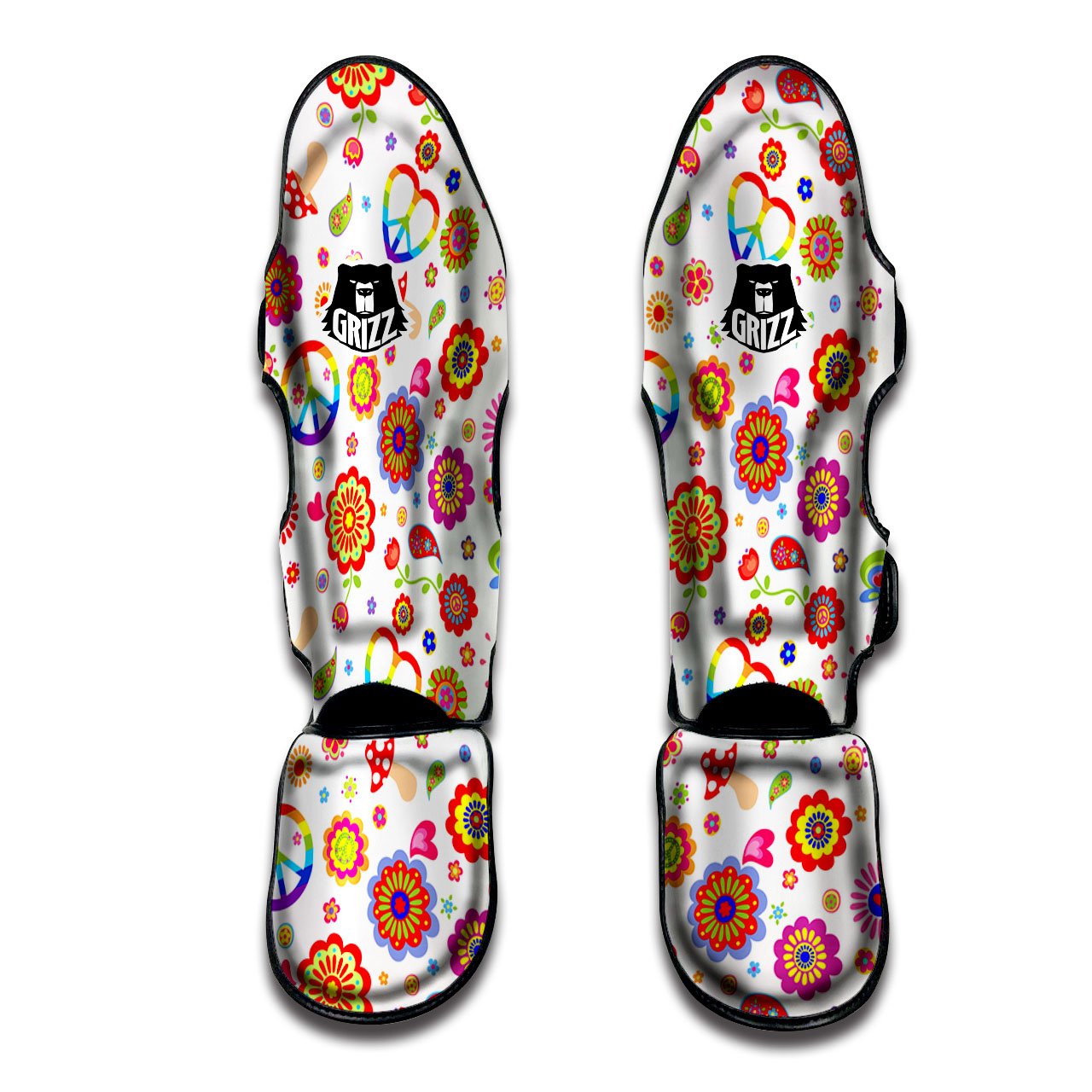 Heart Psychedelic Peace Sign Print Pattern Muay Thai Shin Guards-grizzshop