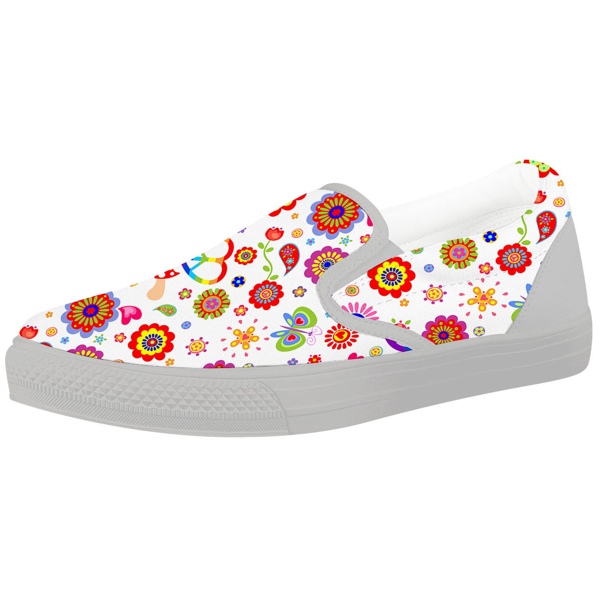 Heart Psychedelic Peace Sign Print Pattern White Slip On Shoes-grizzshop