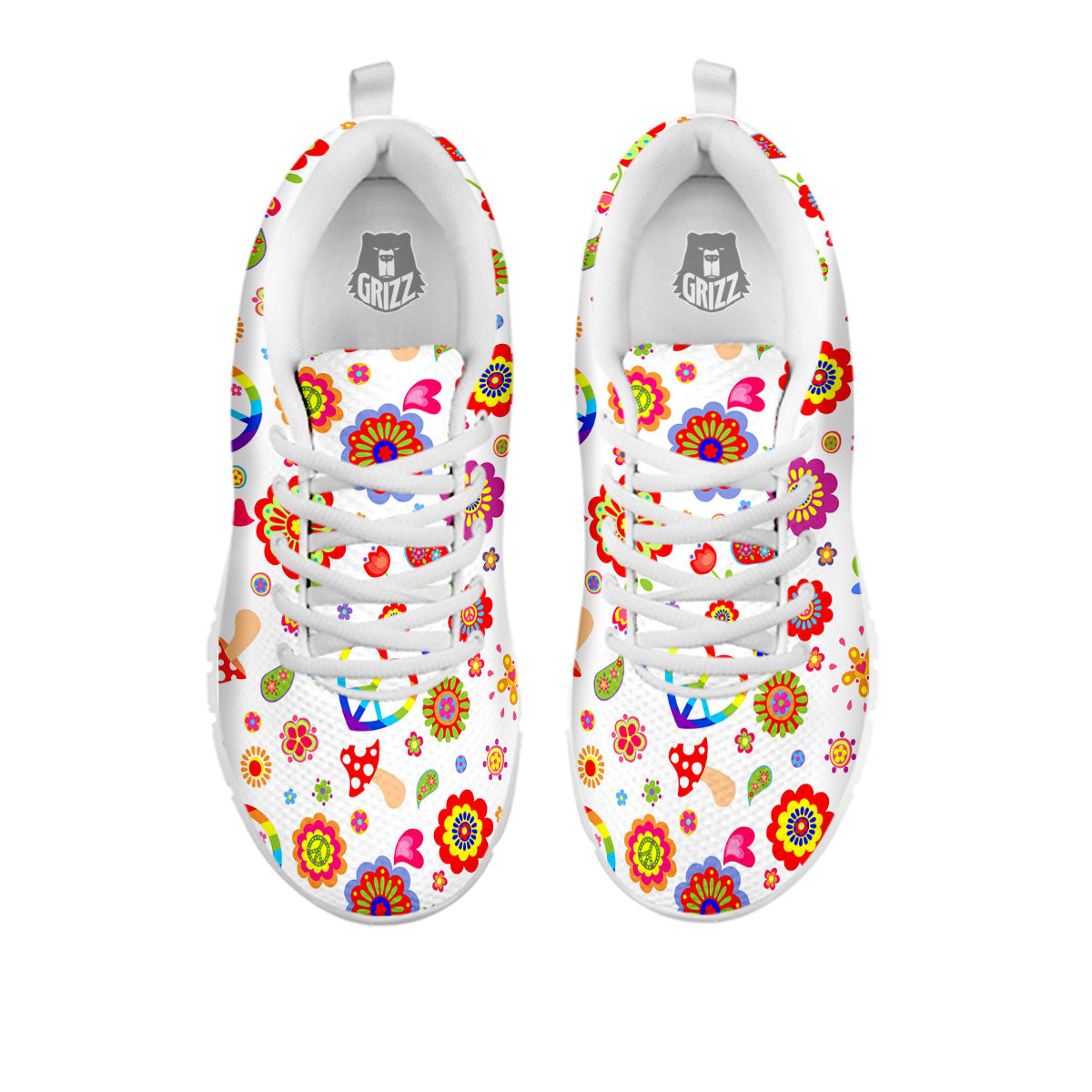 Heart Psychedelic Peace Sign Print Pattern White Sneaker-grizzshop