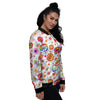 Heart Psychedelic Peace Sign Print Pattern Women's Bomber Jacket-grizzshop