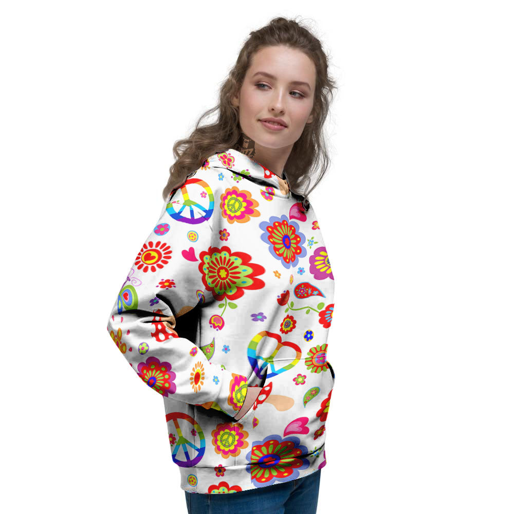 Heart Psychedelic Peace Sign Print Pattern Women's Hoodie-grizzshop