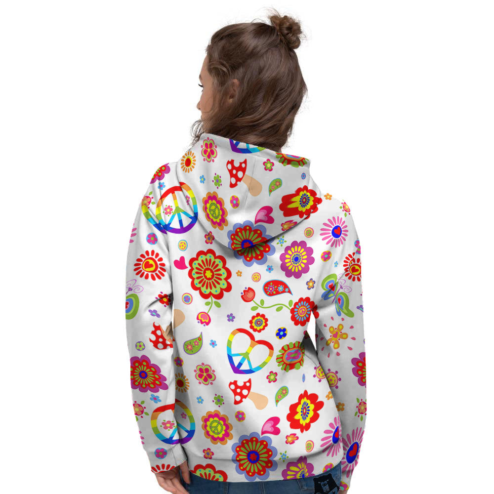 Heart Psychedelic Peace Sign Print Pattern Women's Hoodie-grizzshop