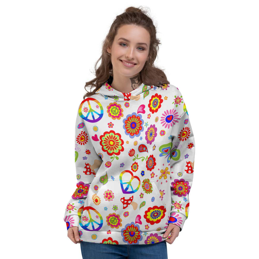 Heart Psychedelic Peace Sign Print Pattern Women's Hoodie-grizzshop