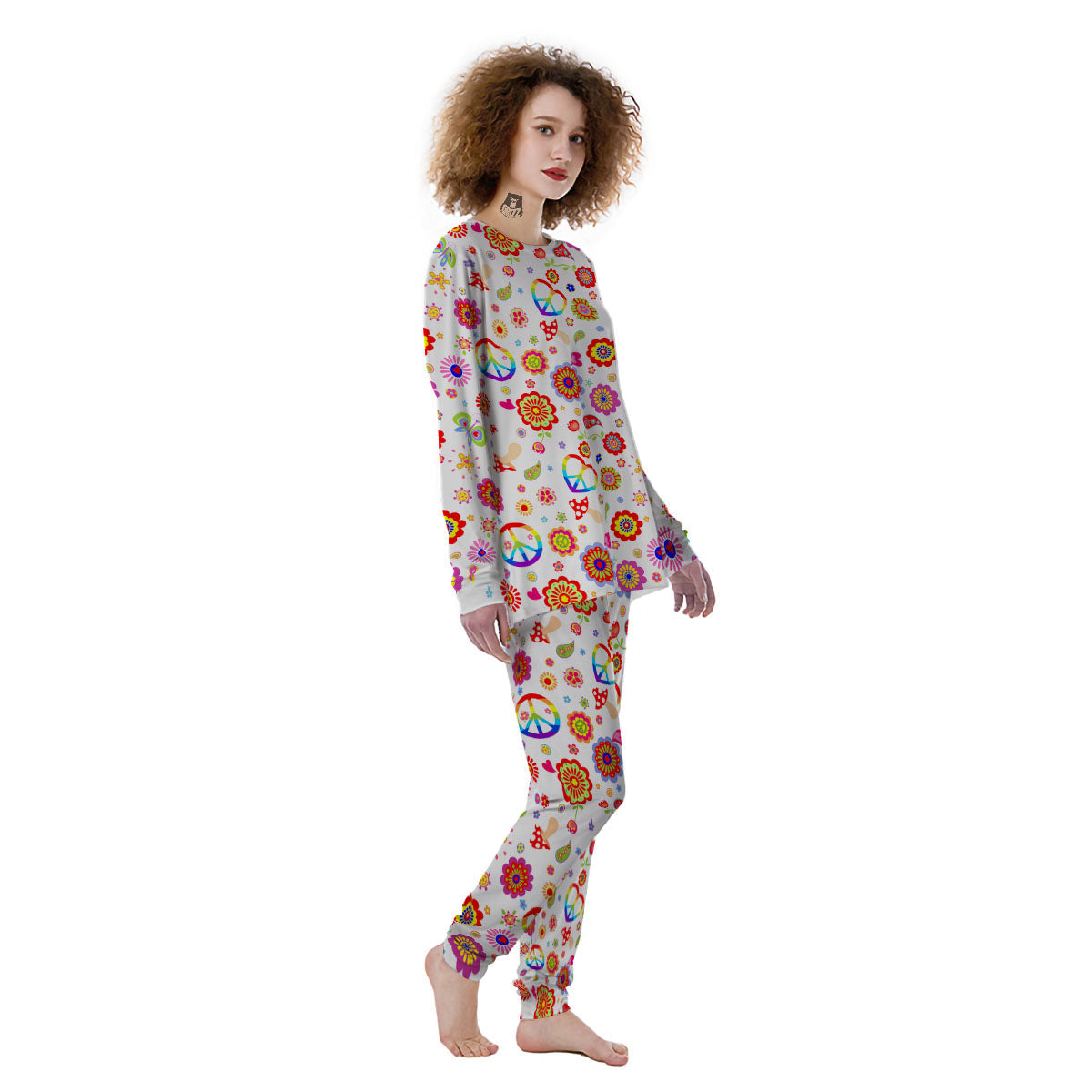 Heart Psychedelic Peace Sign Print Pattern Women's Pajamas-grizzshop