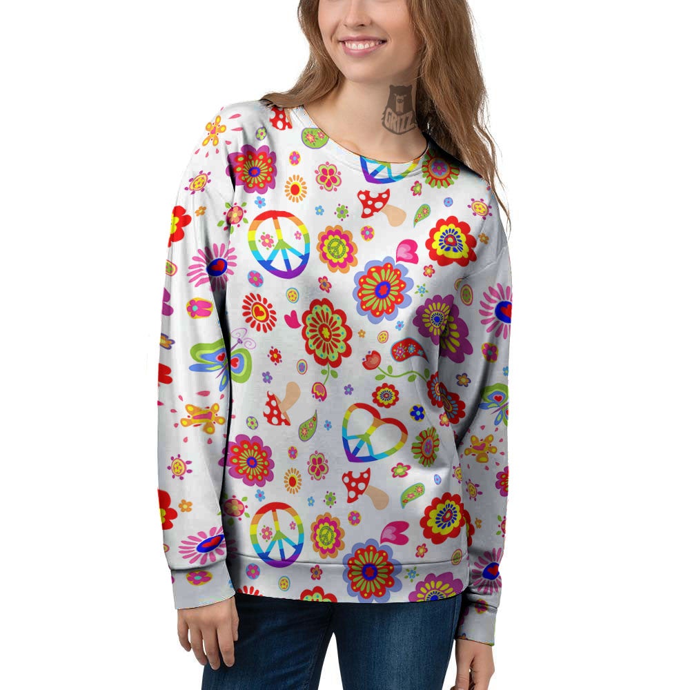 Heart Psychedelic Peace Sign Print Pattern Women's Sweatshirt-grizzshop