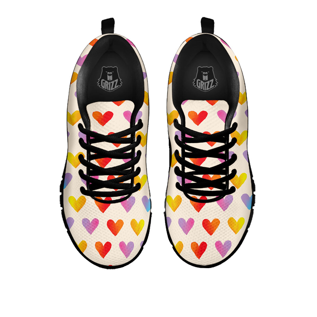 Heart Rainbow Print Pattern Black Sneaker-grizzshop