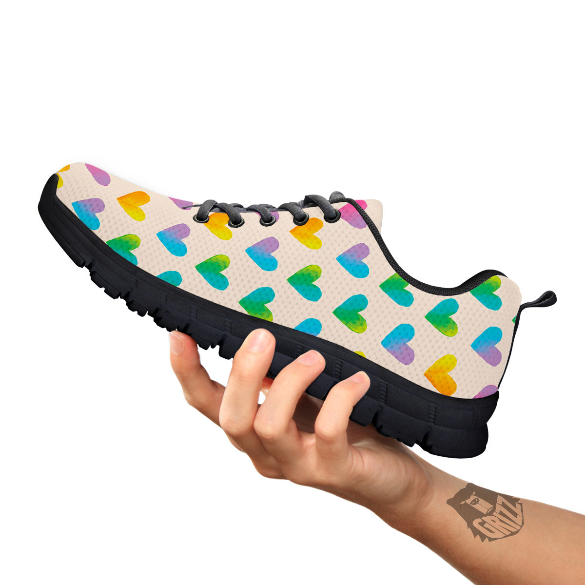 Heart Rainbow Print Pattern Black Sneaker-grizzshop