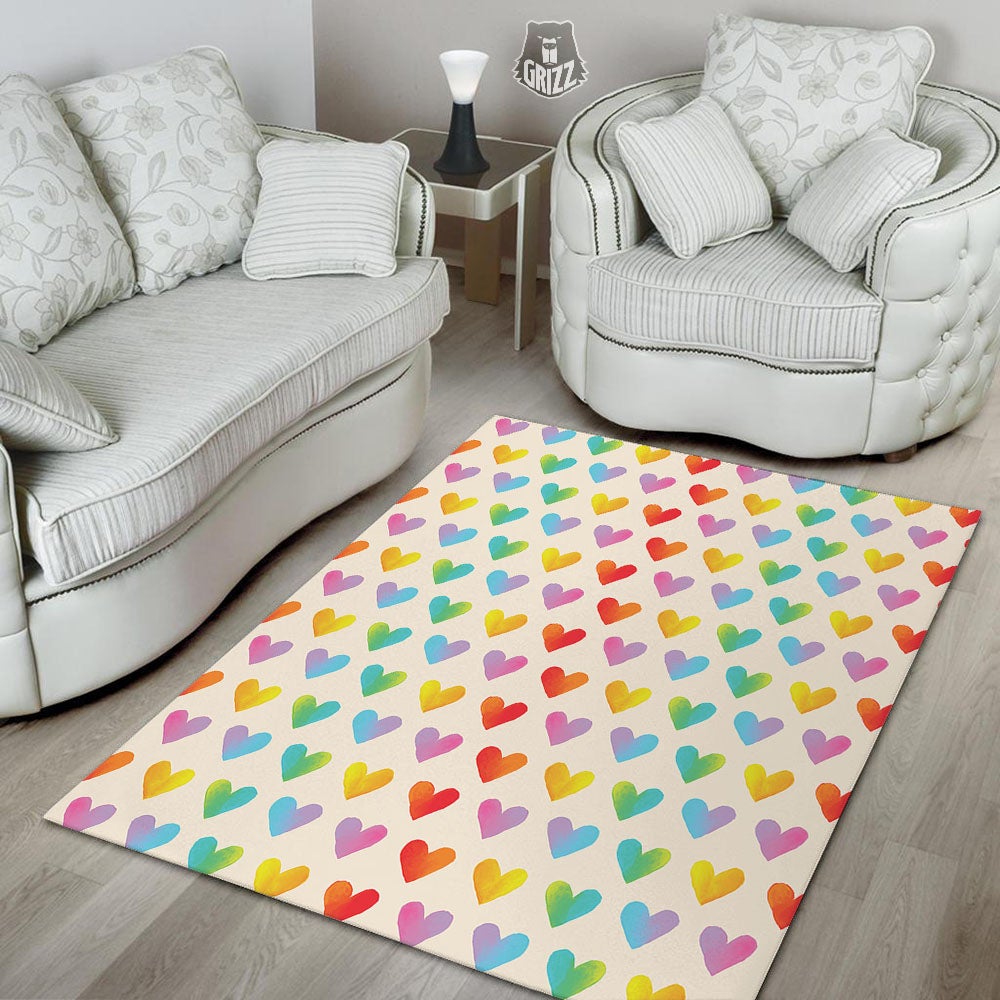 Heart Rainbow Print Pattern Floor Mat-grizzshop
