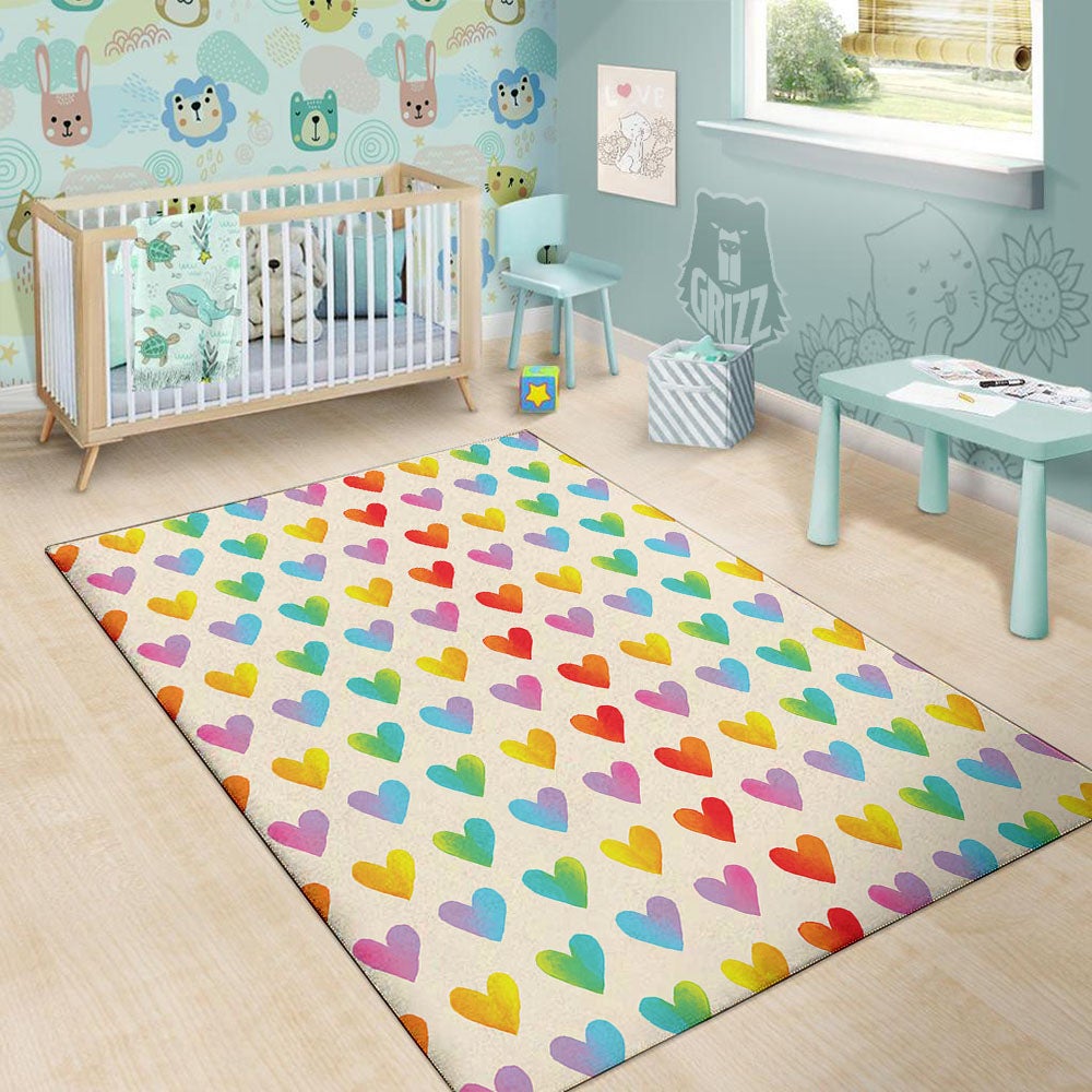 Heart Rainbow Print Pattern Floor Mat-grizzshop