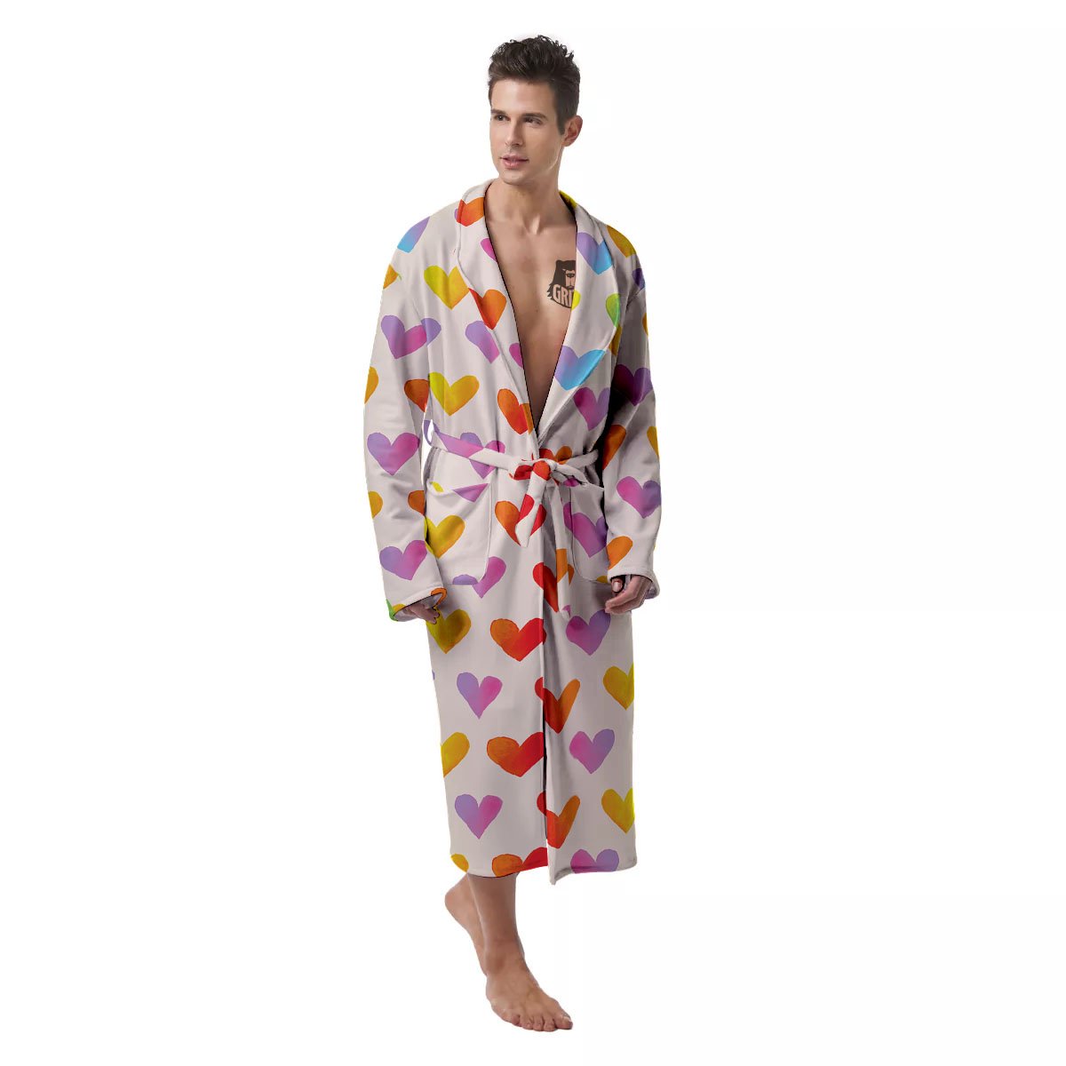 Heart Rainbow Print Pattern Men's Robe-grizzshop