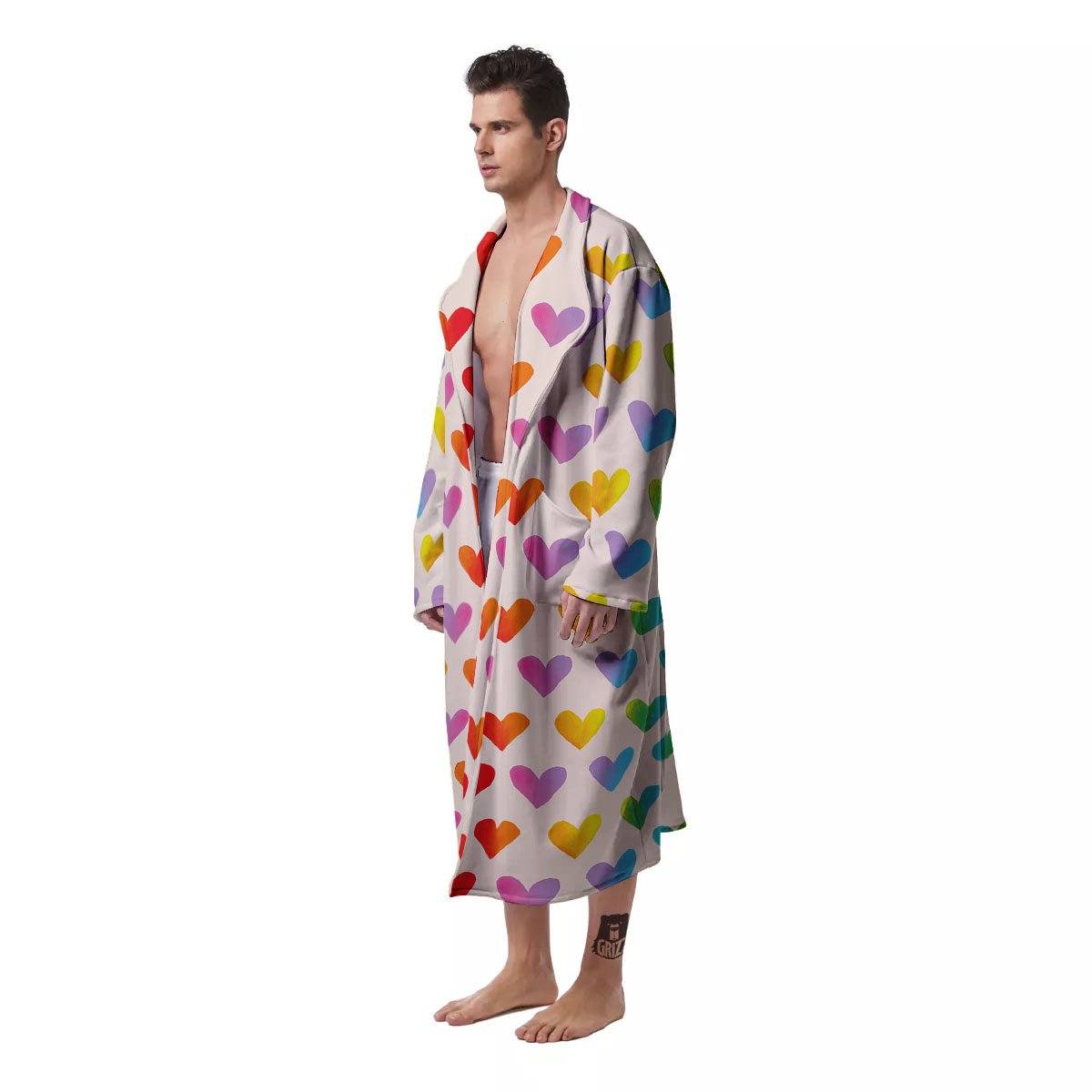 Heart Rainbow Print Pattern Men's Robe-grizzshop