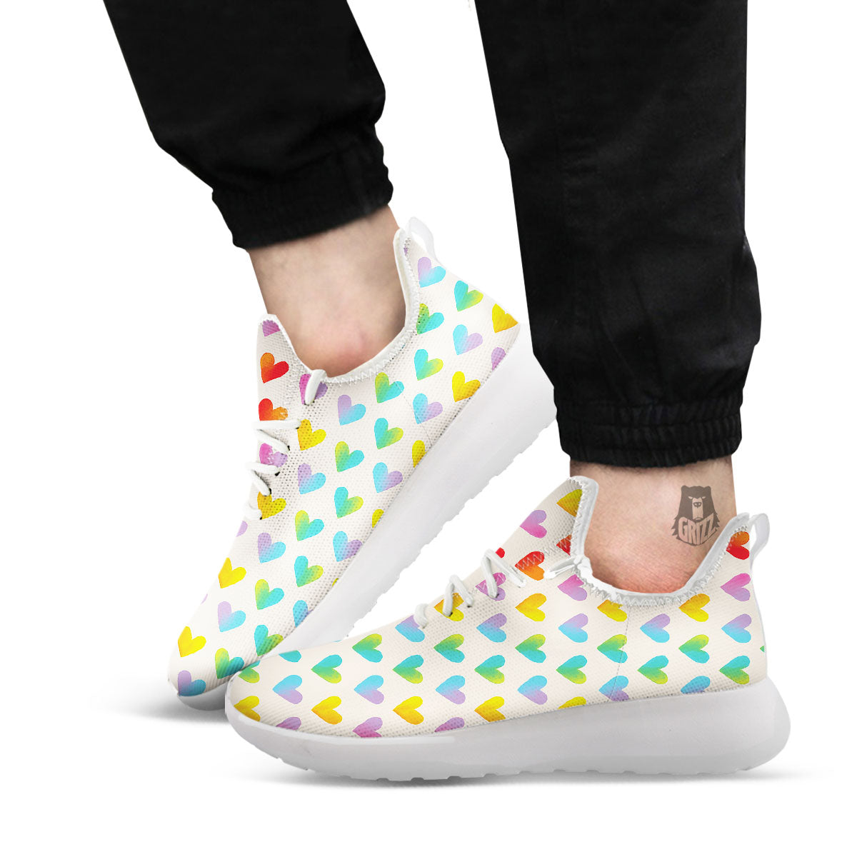 Heart Rainbow Print Pattern White Athletic Shoes-grizzshop