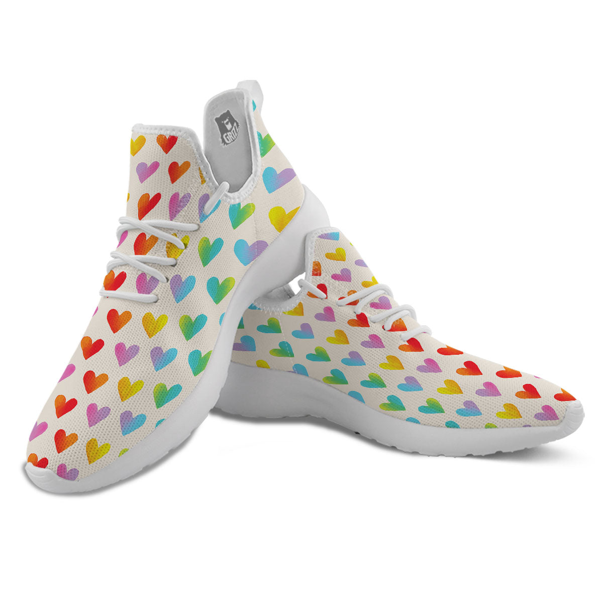 Heart Rainbow Print Pattern White Athletic Shoes-grizzshop