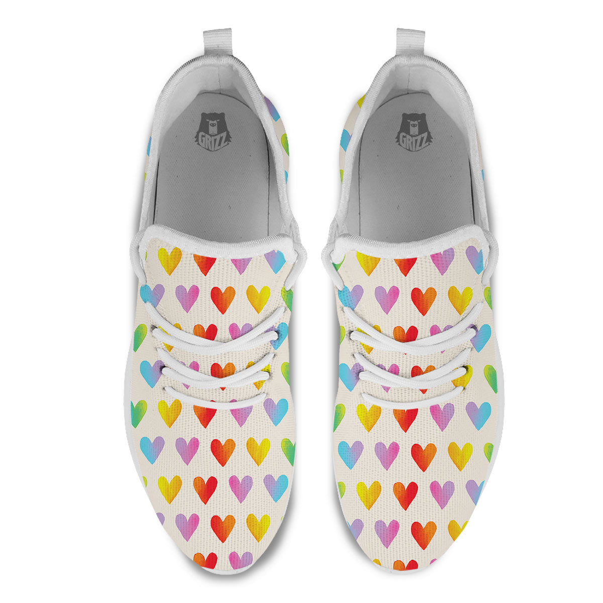 Heart Rainbow Print Pattern White Athletic Shoes-grizzshop