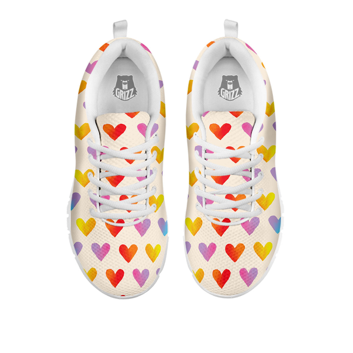 Heart Rainbow Print Pattern White Sneaker-grizzshop