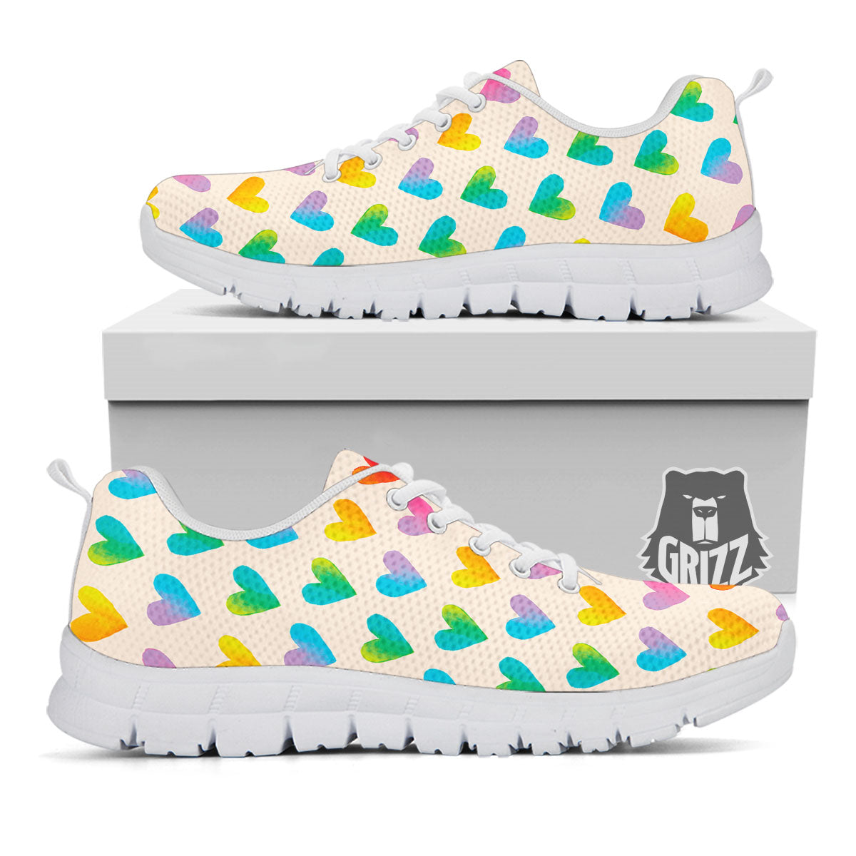 Heart Rainbow Print Pattern White Sneaker-grizzshop